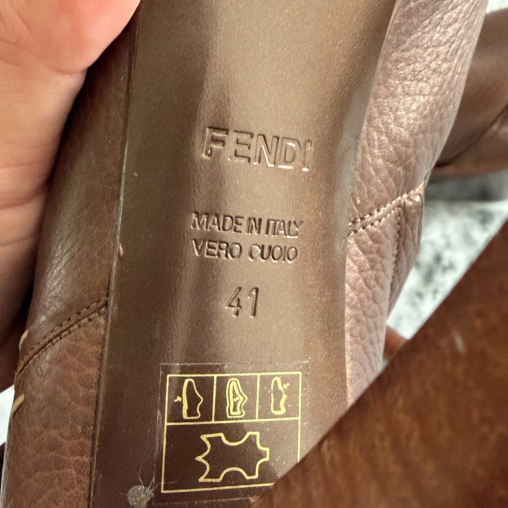Fendi Italy Brown Pebbled Leather Whipstitch Ankle Buckle Boots Platform 41 (11) - Picture 13 of 16
